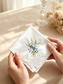 客製化刺繡婚禮手帕，適合幸福淚水時刻，可客製文字蕾絲手帕，伴娘禮物、婚禮伴手禮紀念品 - 彩色 - 查看 5