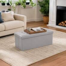 Folding Storage Ottoman 76*38*38cm – Footrest Stool With Lid, Storage Box & Shoe Bench For Living Room Use - Light Grey - View 6