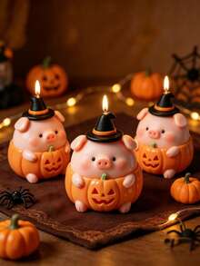 Halloween Pumpkin/Pig Silicone Mold, Candle Mold - Pumpkin/Pig Shape, Suitable For Wax, Resin, Reusable, Easy To Demold - DIY Candle/Soap Making Mold, Suitable For Party Decoration/Party Gifts. - Pumpkin Pig - View 4