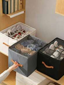 Foldable Fabric Shoe Box, Holds Up To 12 Or 16 Pairs Of Shoes, Large Capacity Fabric Shoe Box With Lid, Adjustable Dividers, Transparent Cover, Waterproof And Dustproof, Foldable Storage, Multi-Functional All-In-One Design, Suitable For Home, School, Dormitory Wardrobe And Other Places, Dustproof And Moisture-Proof, Washable, Multiple Usage Methods - Multicolor - View 4