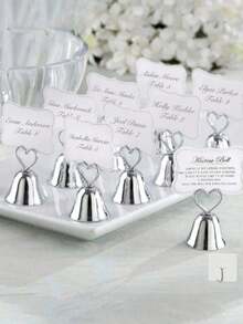 8pcs/4pcs Bell Business Card Holder With Card, Multiple Styles Available (E.G., Heart And Maple Leaf Shape), Built-In Bell Table Number Clip, Glossy, Exquisite, Shiny, Smooth, Bright, Luxurious, Transparent, Metallic Texture, Mirror Polished, Beautiful, Warm, High-End, Elegant, Dreamy, Ceremonial, Luxurious Atmosphere, Gentle And Romantic, Suitable For Table Numbers, Restaurant Menus - Silver - View 10