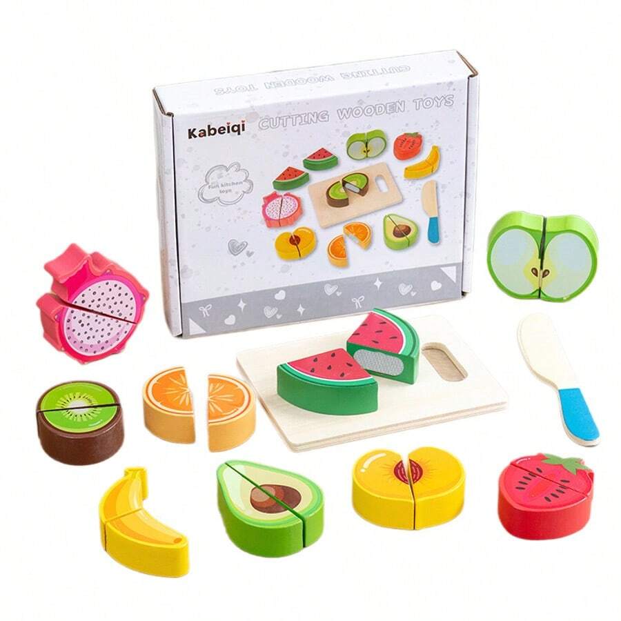 Mainan Dapur Kayu, Set Dapur Bermain Peran, Permainan Memasak Simulasi, Termasuk Memotong Buah dan Sayuran Realistis, Penuh Keseruan