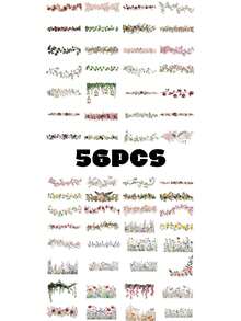 56PCS,Strip Flowers Transparent Stickers,PET Material,Creative And Aesthetic Design Sticker,Suitable For Mobile Phone Cases, Tablets, Laptops, Suitcases, Cars, Notebooks, Helmet, Guitar, Skateboard, Storage Box,Computer - 56 Pieces - View 12
