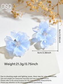 1對手工誇張彩色3D花朵水晶芯巴洛克耳釘，婚禮仙女優雅耳環，手工鮮豔3D壓克力花朵耳釘，甜美優雅多層花瓣耳環，適合女性日常、度假、派對穿著 - 天藍色 - 查看 4