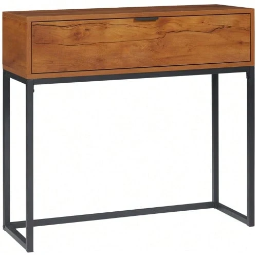 Console Table With Drawer, Coffee Table Hallway Table, Side Table For Living Room & Hallway, Steel, Natural, 80x30x76 Cm - 自然色 - 查看 1
