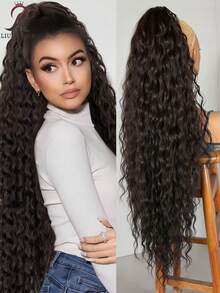 Trenza de cola de caballo sintética de 36 pulgadas de largo, ligera y completamente natural, de color negro, extensión de cola de caballo con cordón, accesorio de cabello de cola de caballo con clip para mujeres - Negro natural - Ver 11