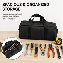 Black Rectangular Multi-Function Handheld Tool Bag, Thickened Waterproof Wear-Resistant Hardware Storage Tote, Portable Zipper Tool Pouch, Suitable For Electricians And Carpenters Daily Maintenance Operations - A - View 7