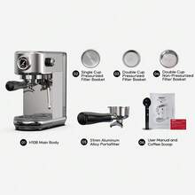 HiBREW H10B Semi-Automatic Espresso Machine, Stainless Steel Body, 51mm Portafilter, 1.3L Large Capacity Removable Water Tank, OPV Overpressure Protection, Visual Pressure Gauge, Supports Hot And Cold Extraction, Customizable Settings - 查看 10