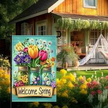 1pc Single-Sided Printed Garden Flag, Durable Polyester Material, No Flag Pole, 2D Flat Print, Spring Floral Garden Flag - A - View 5