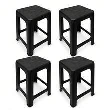 Kit 4 Banquetas Plástica Quadrada Reforçada 150kg Antiderrapante Banquinho Cozinha Área Externa Bar - Preto - Visão 1