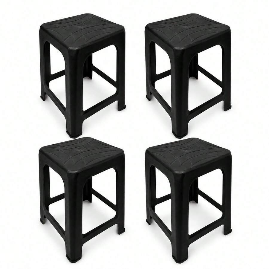 Kit 4 Banquetas Plástica Quadrada Reforçada 150kg Antiderrapante Banquinho Cozinha Área Externa Bar - Preto - Visão 1