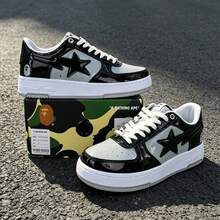 A BATHING APE 1 Pair Unisex BAPE STA Star Logo Low-Top Casual Sneakers For Daily Commute And Sports - Mirror Black Light Grey - View 1
