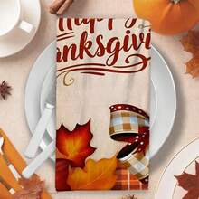 2/4/48pcs Autumn Series Thanksgiving Maple Leaf Plaid Hat Pattern Printed Kitchen Towels - Super Soft, Highly Absorbent Polyester Tablecloths And Hand Towels, Perfect For Holiday Decor, Kitchen Decor, Party Decor - Multicolor - View 7