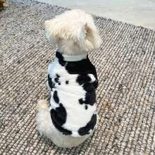 Dog Clothes Autumn/Winter Thick Warm Faux Fur Coat For Schnauzer, French Bulldog, Bichon, Teddy, Small And Medium-Sized Dogs, Cow Pattern - Black and White - View 7