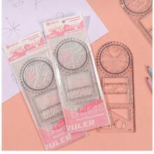 3PC Multifunctional Geometry Drawing Ruler, All In One Math Template With Protractor Kaleidoscope Curve, Transparent Straight Ruler For Middle High School Students - one-size - View 8