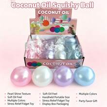 1 pièce Balle squishy à l'huile de coco, jouet anti-stress à l'éclat perlé, balle à presser à la sensation d'huile douce, couleurs multiples, emballage en boîte d'affichage, jouet sensoriel mignon à tenir en main et cadeau de fête pour enfants et adultes--Style aléatoire - Multicolore - Voir 2