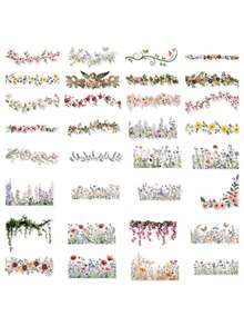 56PCS,Strip Flowers Transparent Stickers,PET Material,Creative And Aesthetic Design Sticker,Suitable For Mobile Phone Cases, Tablets, Laptops, Suitcases, Cars, Notebooks, Helmet, Guitar, Skateboard, Storage Box,Computer - 56 Pieces - View 2