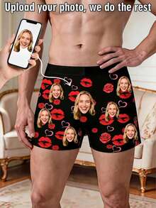 Custom Cartoon Portrait Men's Boxer Briefs Personalized Photo Underwear Rose Lip Print Gift For Him - Multicolor - View 1