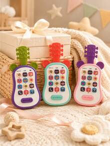 吉他造型嬰兒音樂電話玩具，多功能早教聲光玩具，3色幼兒互動玩耍玩具，嬰兒生日禮物 - 彩色 - 查看 8