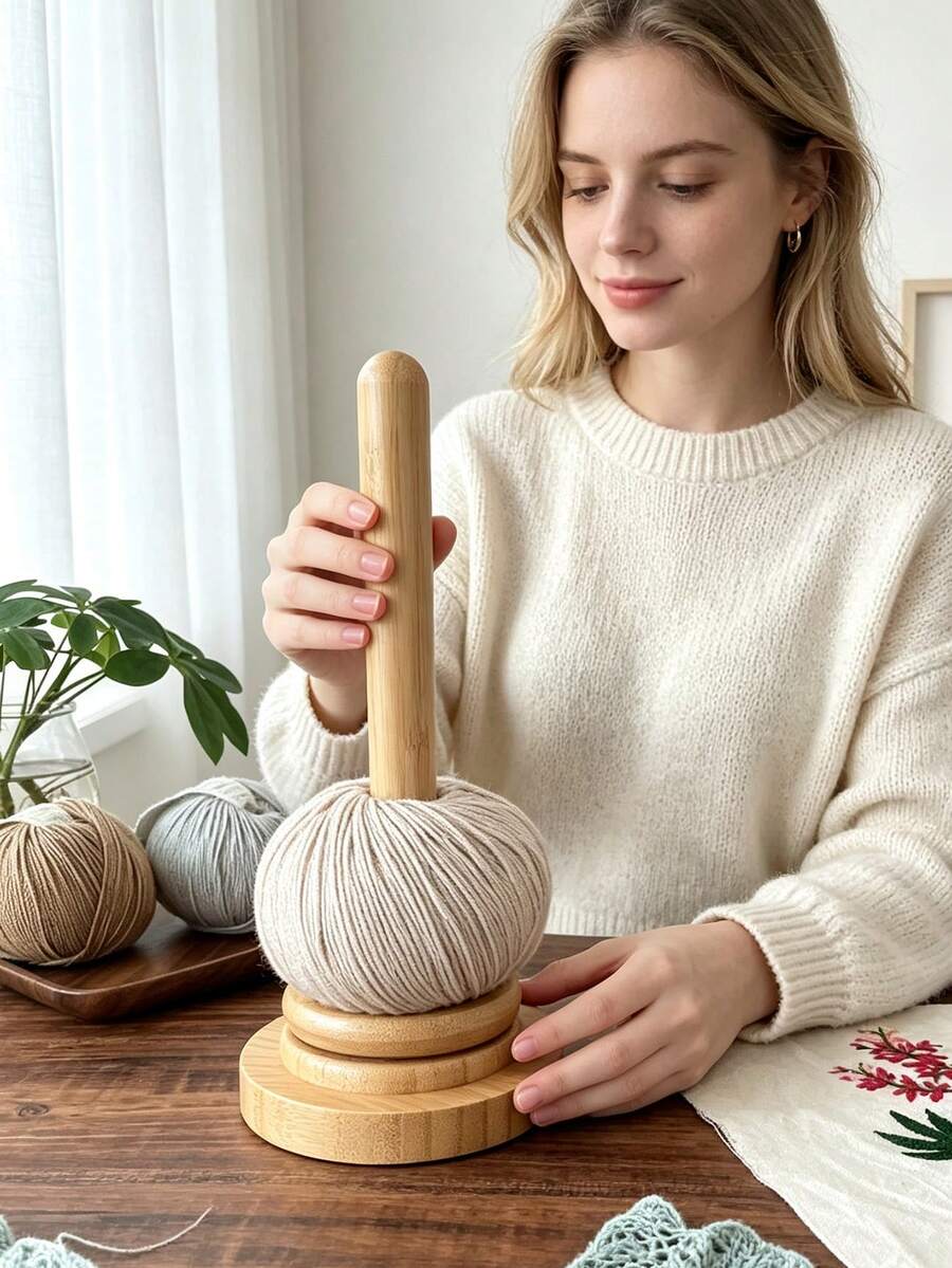 Wooden Yarn Holder, Detachable Yarn Winder, Rotating Yarn Spool Rack, Desktop Yarn Storage Organizer Stand, Wooden Yarn Rack, Desktop Yarn Storage Rack, Tabletop Knitting Tools, Multi-Functional Rotating Wooden Yarn Spool, Crochet Yarn Spool Rack, Bamboo Wooden Knitting Yarn Spool Rack, DIY Yarn Spool Knitting Tools, Ergonomic Design, Desktop Tangle-Free Yarn Storage Tool, Knitting Accessories And Supplies, Suitable For Hand Knitting And Winding, Home DIY Knitting Tools, Yarn Storage - Multicolor - View 1