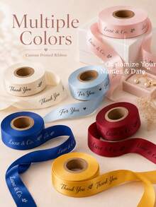 客製化 25mm 個性化 DIY 緞帶,禮品包裝,生日、婚禮、週年紀念,編織緞帶蝴蝶結裝飾禮品,學校用品,開學季 - 彩色 - 查看 2