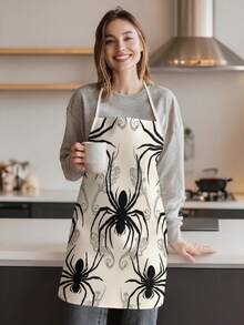 1pc/2pcs Vintage Halloween Green Gemstone Spider Apron, Dark Style Black Kitchen Apron, Faux Linen Printed Apron, Cooking Baking Grilling Apron, Gothic Style Holiday Party Home Decor Apron - Multicolor - View 10
