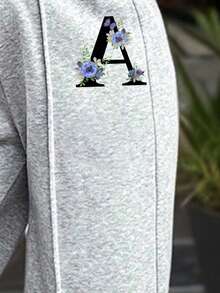 Tween Girls Letter Graphic Print Crew Neck Sweatshirt And Sweatpants Set - Grey - View 4