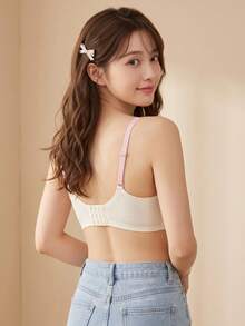 Lace Push-Up Bra Colorblock Women's Backless Seamless Wire-Free Bra Lifting Support Thick Cup Bowknot Bra Lingerie Sweet Style For Small Chest[Flat Chest Special] - White - View 6