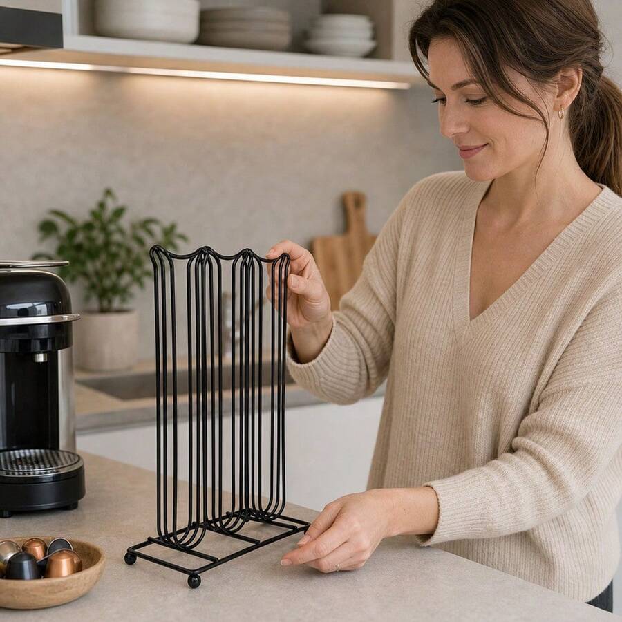 27x16x9cm Black Iron Vertical Coffee Capsule Holder, Rotatable Space-Saving Kitchen Storage Organizer, Random Color - Coffee Brown - View 1