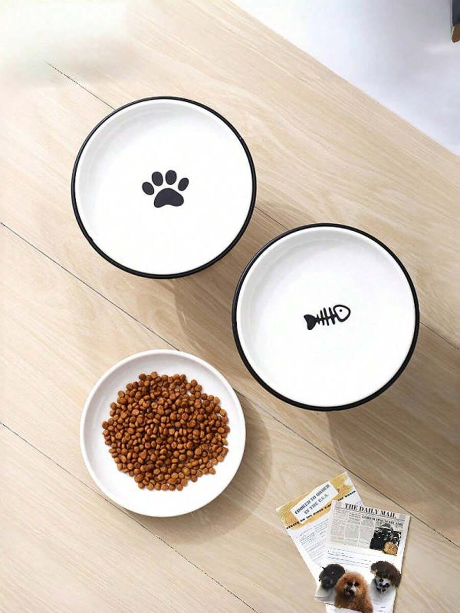 Elevated Ceramic Pet Bowls, Cat Paw & Fishbone Raised Feeder Bowl For Cats Small Dogs - One Size Fits All - View 1