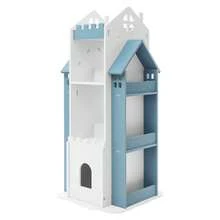 ZhdnBhnos Multi Functional Floor Standing Book Library Storage Rack Organizer Bookcase Children Rotating Bookshelf - Blue and White - View 7