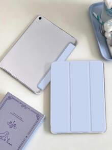1件灰色藍色三折平板電腦保護殼，附筆槽，兼容 iPad Mini 4/5/6/7/Air/Air 2/9.7/10.2/10.5/10.9 (Air 4-Air 8)/Pro 11/10th Gen/A16/Pro 11 2024 與 Galaxy A8，柔軟磨砂翻蓋式保護殼，三折支架，睡眠/喚醒功能，內置筆槽，不含筆 - 灰藍色 - 查看 6