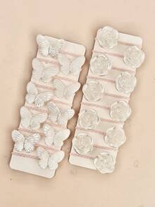 24pcs Random Cream Pearl Lustre 3D Butterfly & Rose Hair Ties, Soft Thin Bands For Kids Bangs, Ponytail, Flyaways, Versatile Hair Accessories, Back To School - Multicolor - View 6