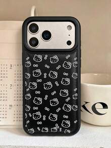 SANRIO Cute Line Hello Kitty Bow Phone Case - Compatible With Apple 17/17Air/17Pro/17Promax, 16/16Plus/16Pro/16Promax, 15/15Plus/15Pro/15Promax, 14/14Plus/14Pro/14Promax, 13/13Pro/13Promax, 12/12Pro/12Promax, 11/11Pro Max, Dustproof, Popular Shockproof Protective Cover - Black - View 2