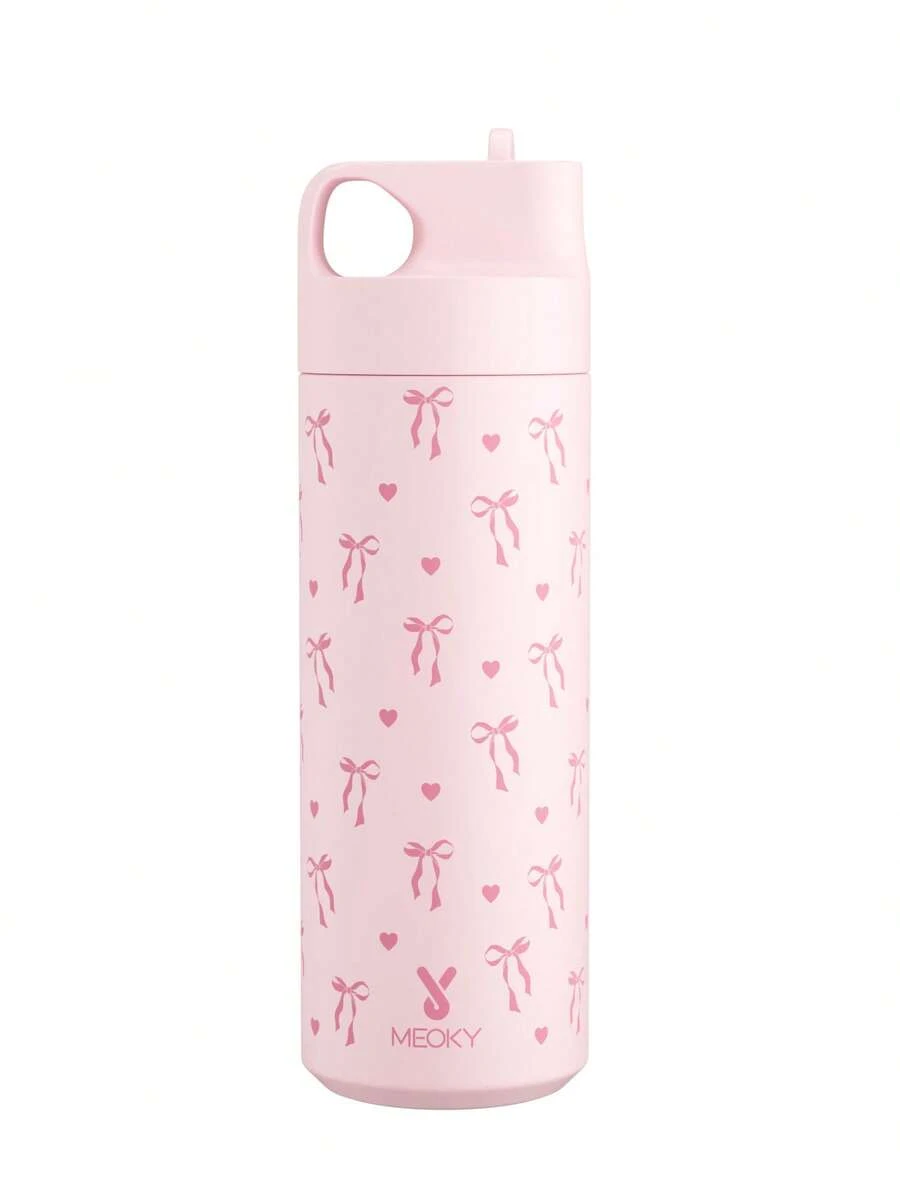 Meoky 19oz Stainless Steel Insulated Water Bottle With Pattern Design, Leak-Proof Portable, Comes With Straw, Suitable For School, Gym, Office Or Outdoor Adventures, Applicable For Cold And Hot Beverages