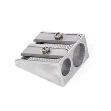 1pc Metal Single/Double Hole Precision Pencil Sharpener, Aluminum Alloy Square Rotary Pencil Sharpener, Mini Portable Single Hole Slanted Pencil Sharpener For Students, Metal Dual Hole Pencil Sharpener, School Supplies For Learning, Also Suitable For Lipstick, Makeup Brushes, Eyebrow Razors, Lip Liners, Eyeliner Pencils, Girls Gift, And Regular Pencils - Silver - View 9
