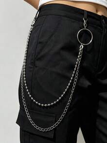 1pc Vintage Punk Style Denim Chain (Unisex/Casual Wear) Multi-Functional Double-Layer Waist Chain Perfect Gift Choice DIY Wallet Making - Silver - View 1