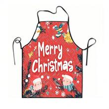1pc Christmas Santa, Christmas Bells, Christmas Snowflakes, Christmas Reindeer, Christmas Tree, Christmas Snowman, Christmas Penguin, Christmas Cartoon Animal Pattern Chef Apron, Apron, Suitable For Home Decor And Kitchen Use. Made Of 100% Polyester Material, Designed As Sleeveless Style, Perfect For Home Kitchen, Outdoor BBQ Cooking. This Printed Apron Is Unisex, Machine Washable And Reusable, An Essential Kitchen Item - Multicolor - View 13