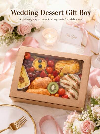 6 Buah Kotak Piknik Portabel dengan Jendela Transparan, Wadah Makanan Besar untuk Kue Kering, Sandwich, Buah, Pesta, Hadiah, Liburan, Pertemuan, dan Perayaan