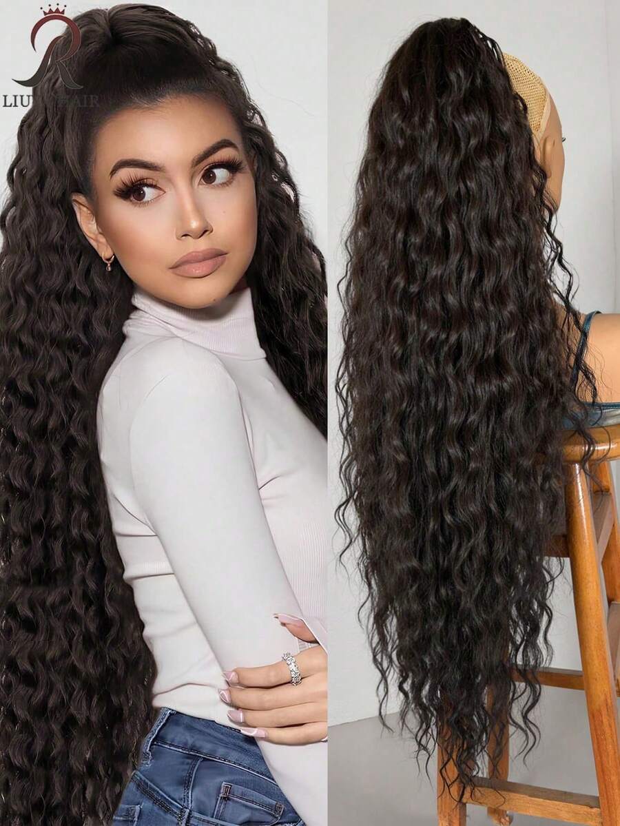 Trenza de cola de caballo sintética de 36 pulgadas de largo, ligera y completamente natural, de color negro, extensión de cola de caballo con cordón, accesorio de cabello de cola de caballo con clip para mujeres
