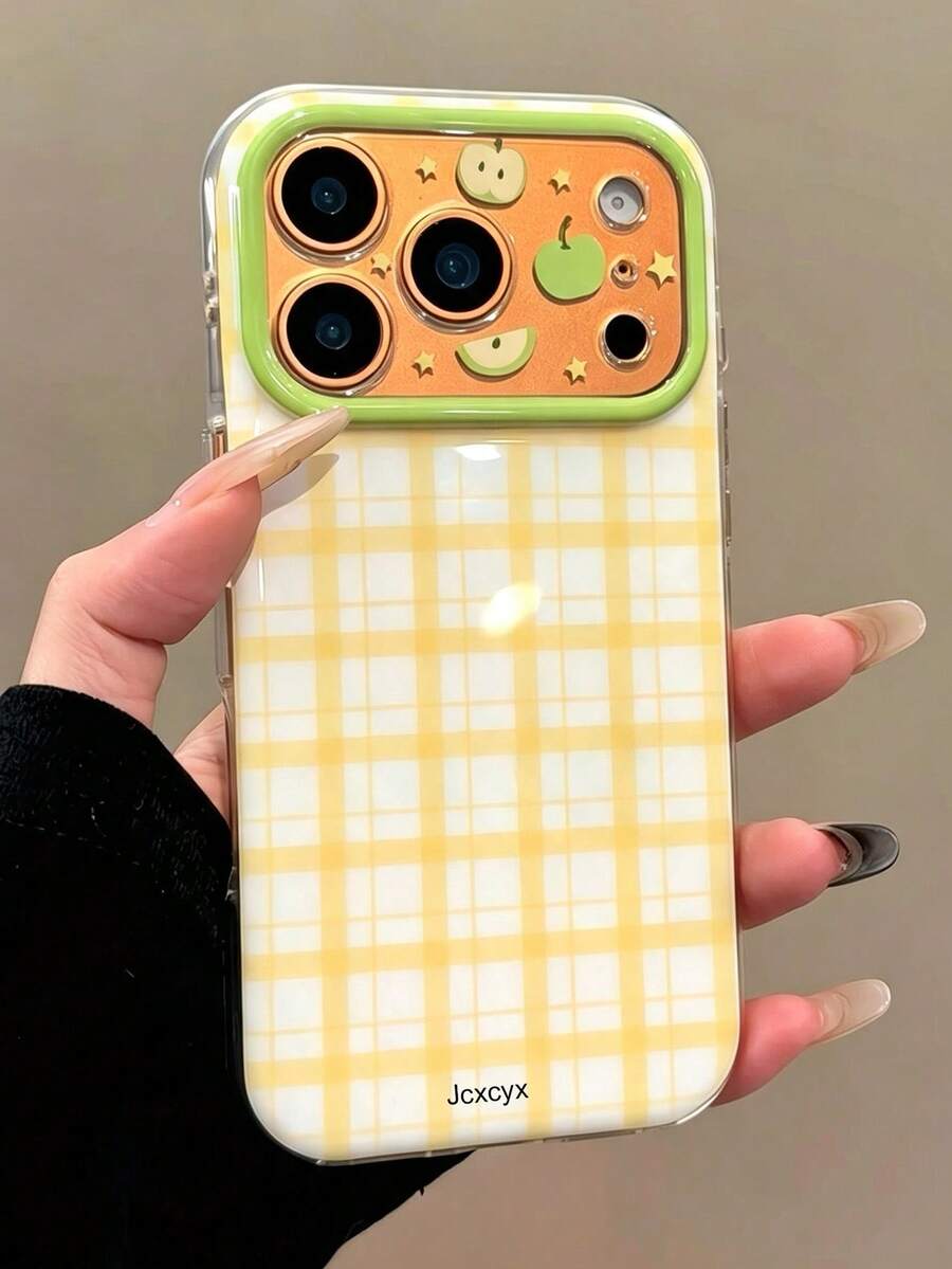 Stylish Cute Lattice Checkerboard Fruit Pattern Phone Case Compatible With IPhone 17 Pro Max 17 Pro 17 16 Pro Max 16 Pro 16 15 Pro Max 15 Pro Max 15 Pro 15 Lens Protection Back Cover Shell Gift - Green - View 1