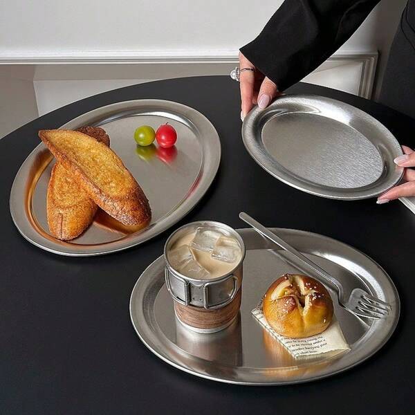 Restaurant Bread Cake Coffee Stainless Steel Oval Tray Cake Plate Cafe Dessert Plate Small Dish