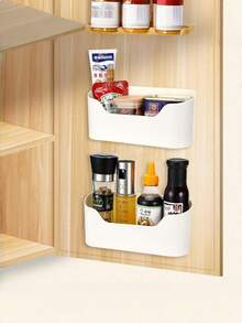 No-Drill Removable Wall-Mounted Storage Box, Divided Large Capacity Kitchen Spice Rack, Bathroom Wall Waterproof Miscellaneous Storage Basket, Kitchen & Bathroom Storage Shelf - White - View 10