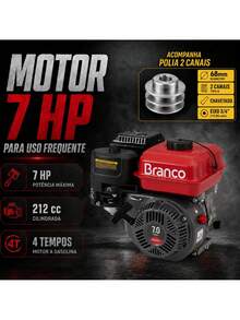 Motor a Gasolina Branco B4T-7.0L 7CV 212cc 4 Tempos com Polia Alumínio 2 Canais Eixo 3/4 - Vermelho - Visão 2