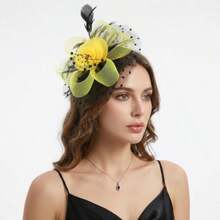 Fascinators Hat Flower Mesh Ribbons Feathers On A Headband And A Clip Tea Party Headwear For Girls And Women - 7 Diameter / Black Yellow - View 3