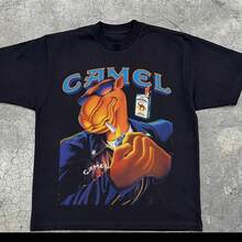 Retro Car Camel Cigarettes T-Shirt Vintage Cotton Tops Tees Short Sleeve Casual Streetwear Oversized Women Clothing Harajuku - Shape - View 1