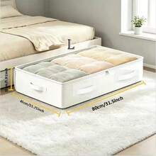 1pc White Foldable Under Bed Storage Box, Multi-Use Wardrobe Storage Bin For Clothes, Quilts, Blankets & Pillows, Bedroom Decor, Storage Room Storage, Household Closet Organization - White - View 6