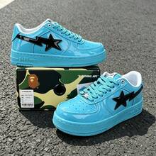 A BATHING APE 1雙中性款亮色 BAPE STA 星形 Logo 低筒休閒通勤運動球鞋 - 鏡面湖水藍 - 查看 1