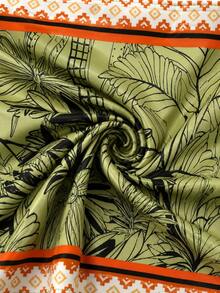 Summer New Elegant Casual High Elastic Tropical Print Bandeau Bikini Set With Decorative Trim, Beach Vacation Party Outfit - Multicolor - View 6