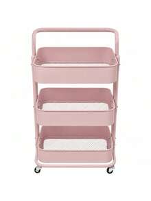 Maxime Carrinho Organizador Multiuso 3 Prateleiras Rosa Fofo em Aço Carbono com Rodízios e Alça para Sala Banheiro Quarto e Escritório 34x83x43cm Capacidade 10kg - Multicolorido - Visão 2